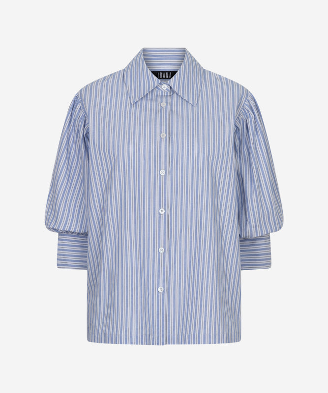 Berra blouse met pof mouwtje en blauwe strepen van Ibana