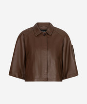 Jaliana Jacket van leer in het donkerbruin voor dames van Ibana