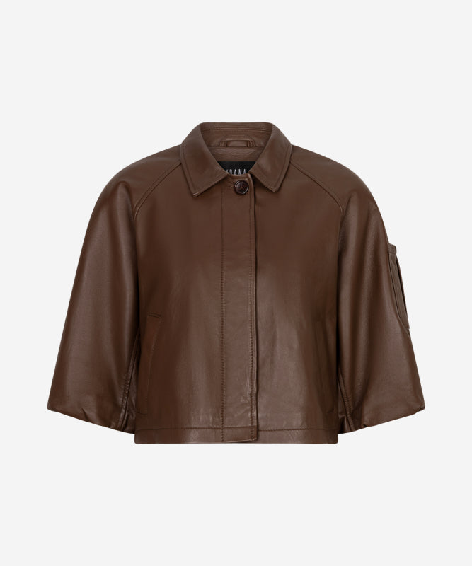 Jaliana Jacket van leer in het donkerbruin voor dames van Ibana