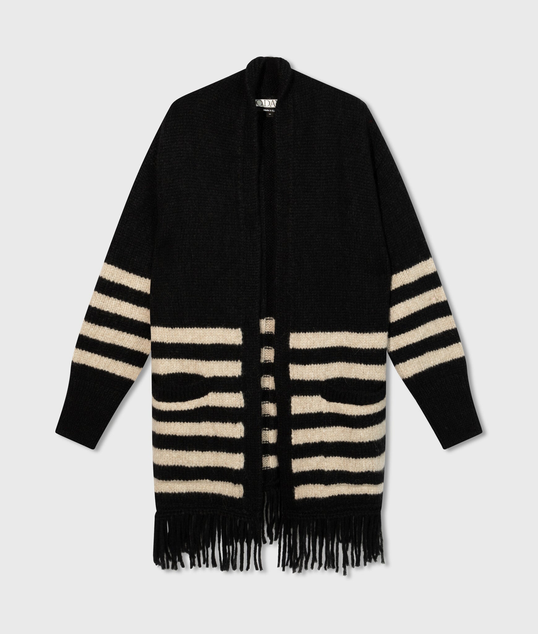 20-650-4204 Cardigan knit stripes - Black/Light latte