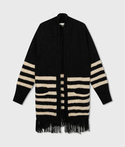 20-650-4204 Cardigan knit stripes - Black/Light latte