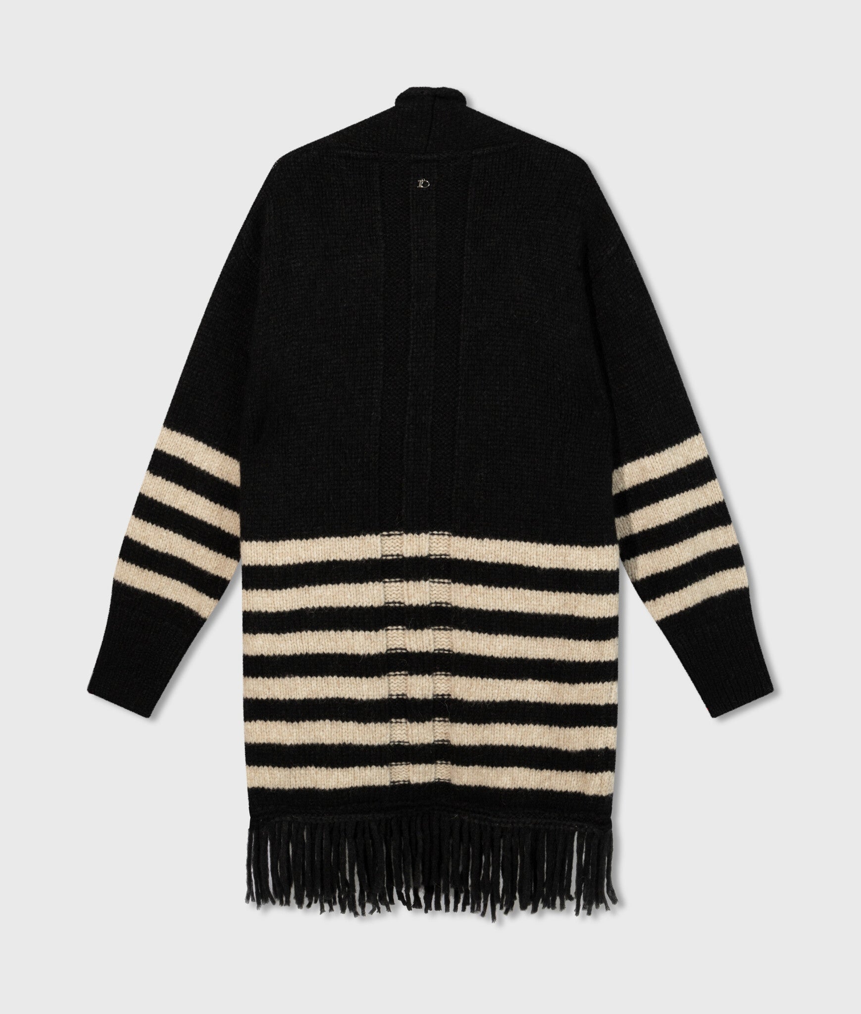 20-650-4204 Cardigan knit stripes - Black/Light latte