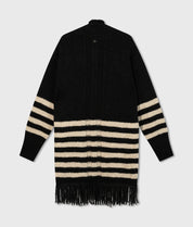 20-650-4204 Cardigan knit stripes - Black/Light latte