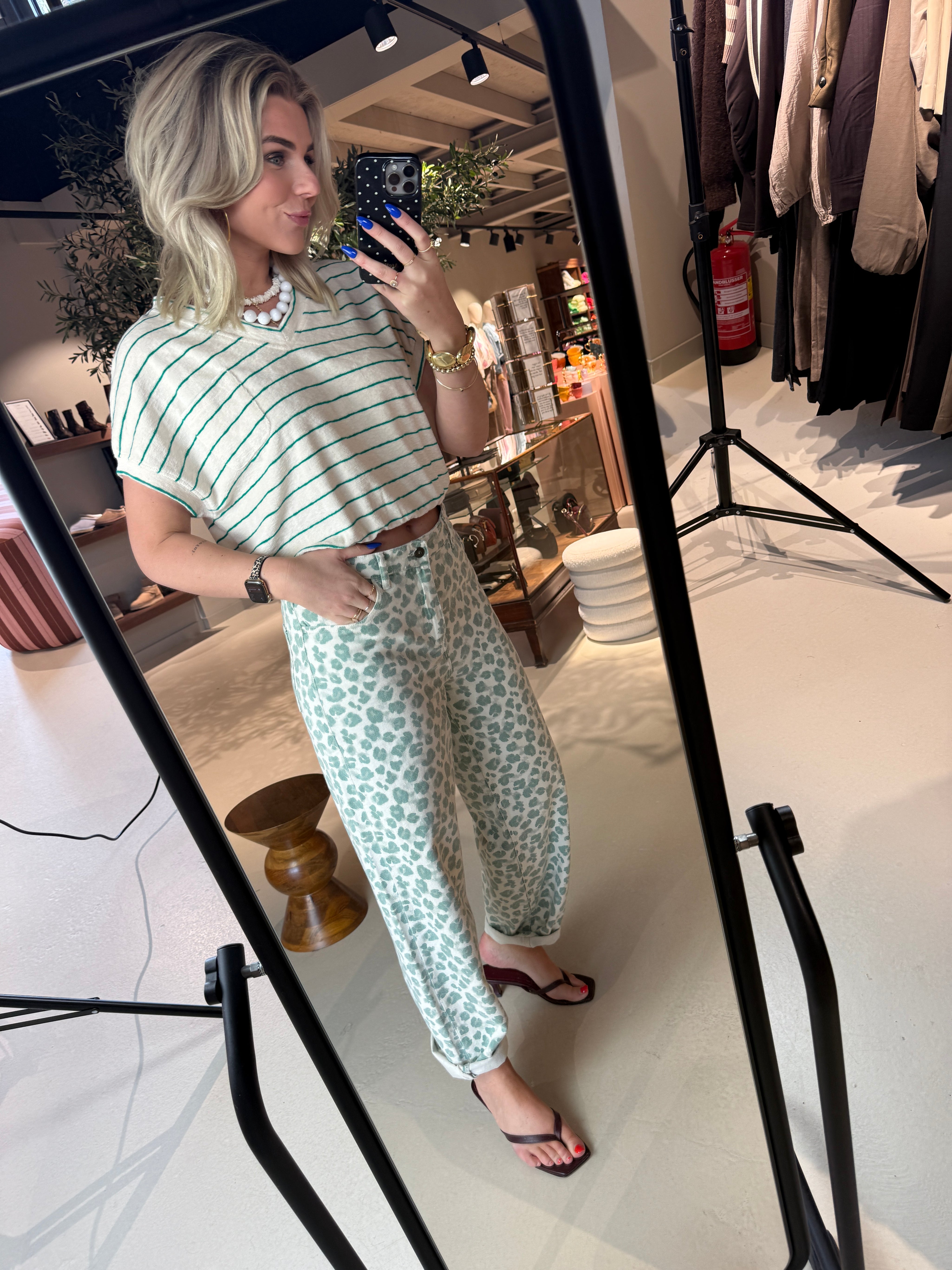 Lew green cheetah pants