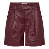 PhoebeCC Leather Pleat Shorts - Burgundy