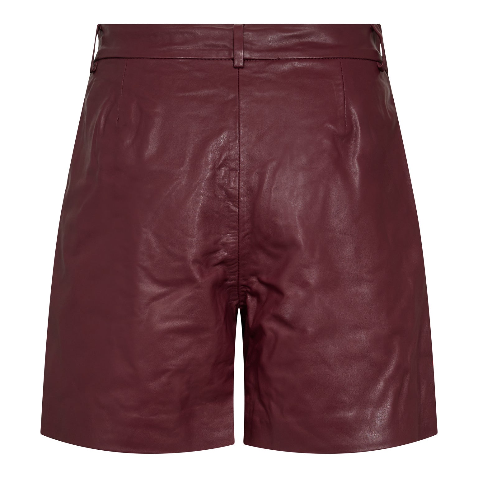 PhoebeCC Leather Pleat Shorts - Burgundy