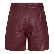 PhoebeCC Leather Pleat Shorts - Burgundy