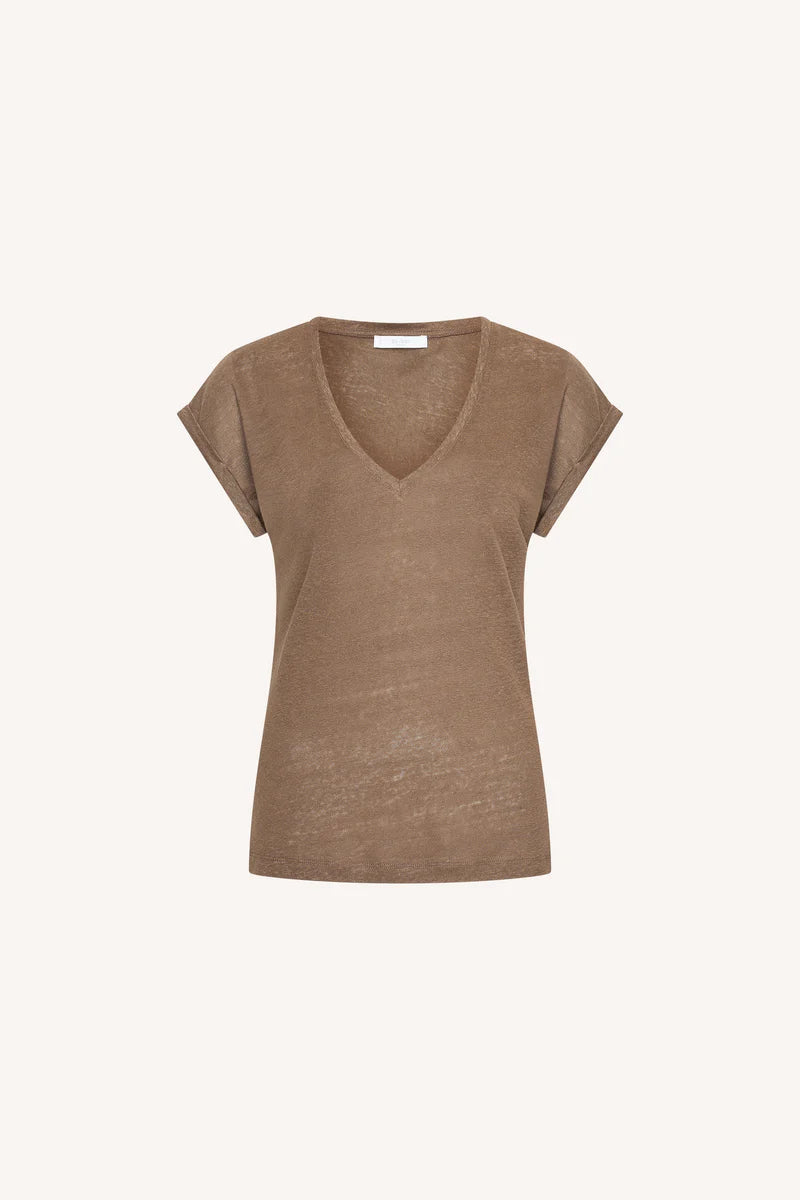 Momi linen top met V-hals voor dames van BY-BAR