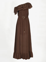 Ambarose plain off shoulder maxi dress