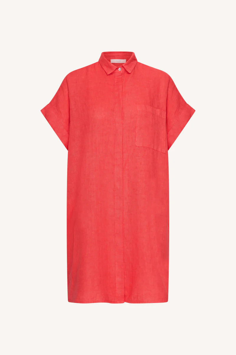 Hella linen dress in het rood of donkerblauw van By-Bar