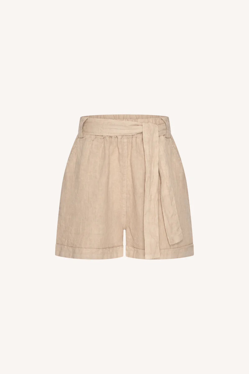 June linen shorts in beige en zwart voor dames van By-Bar