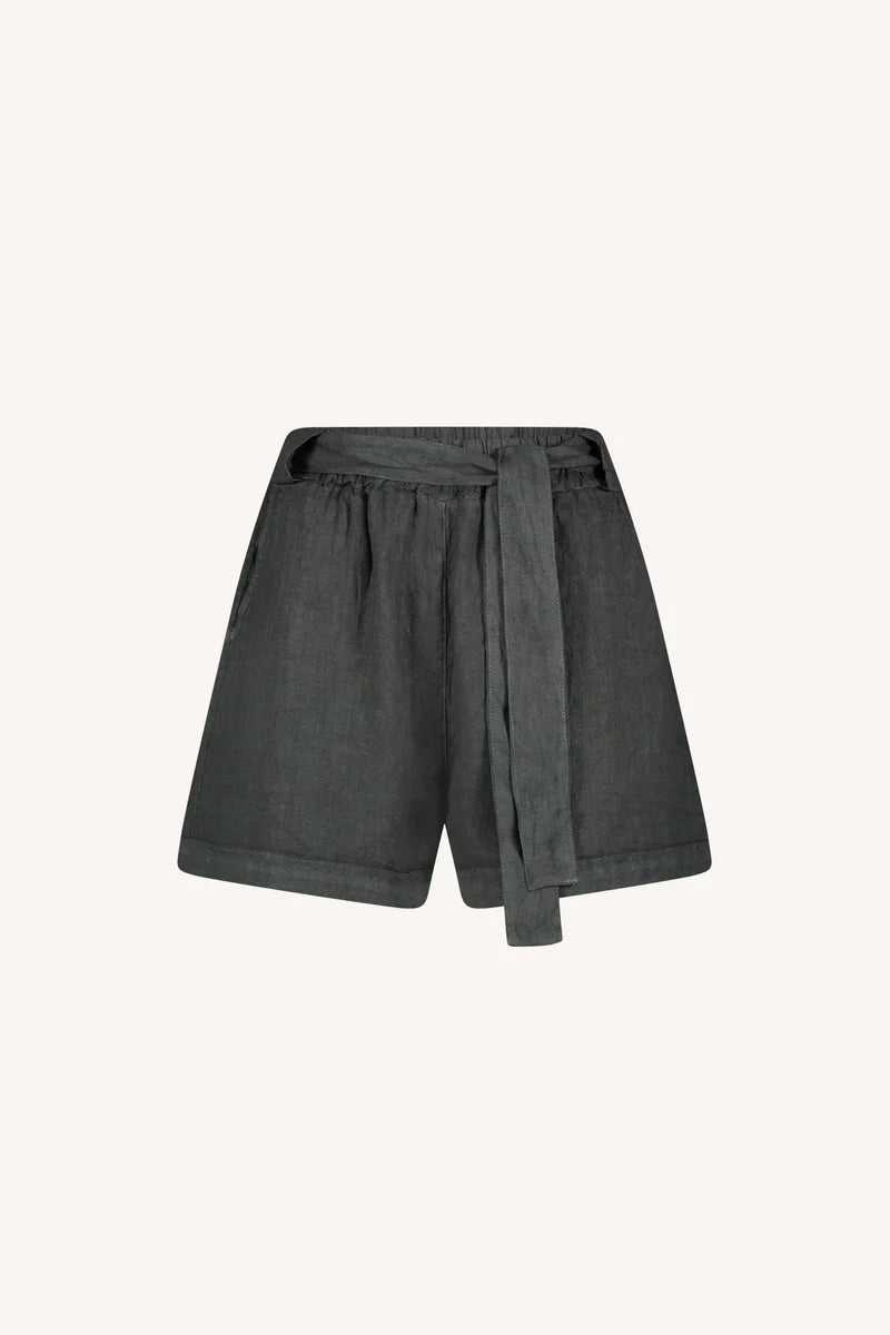 June linen shorts in beige en zwart voor dames van By-Bar