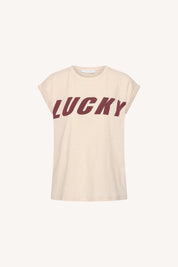Tobi speed top beige met rode letters voor dames van By-Bar