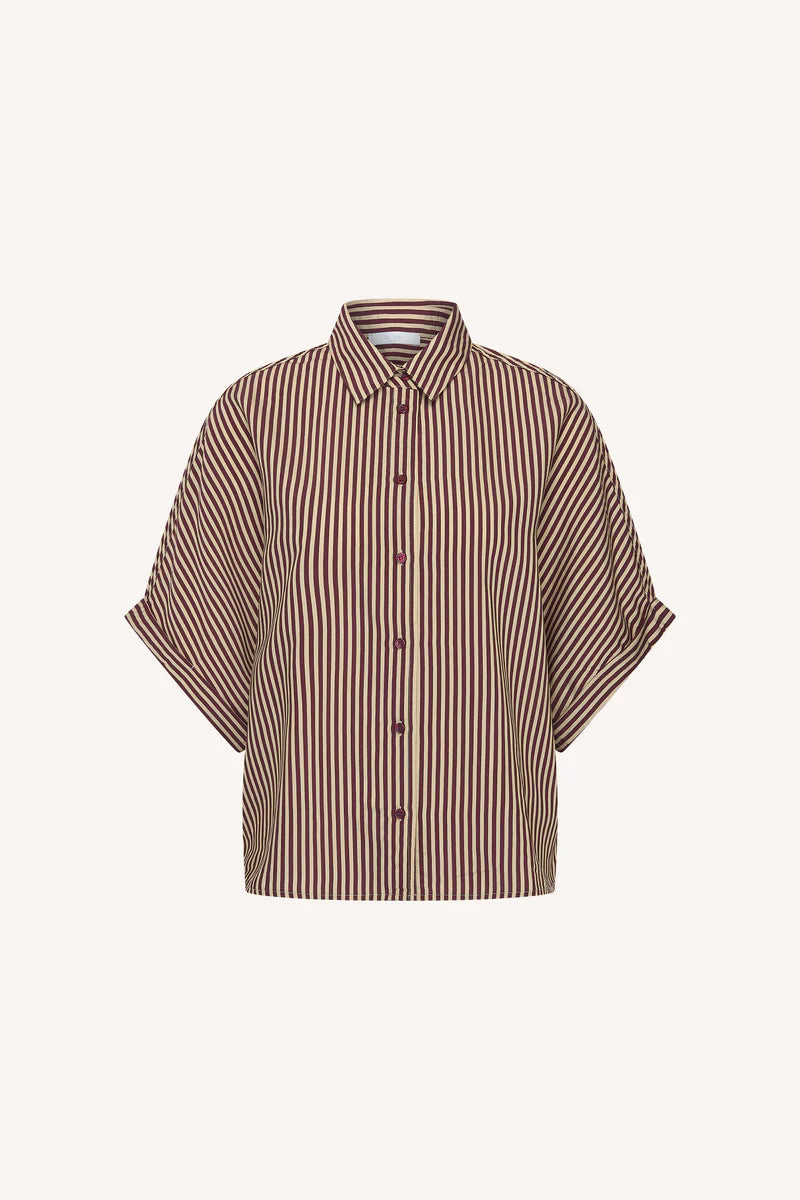 Sunny stripe blouse burgundy streep voor dames van By-Bar