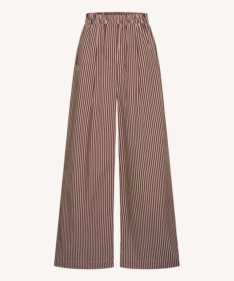 Celin stripe pants burgundy streep en elastieke tailleband van By-Bar