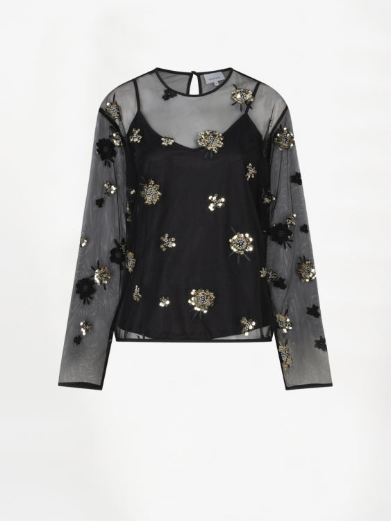 Opalite Embellished Tulle Top