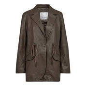 PhoebeCC Tie String Leather Blazer - Elephant