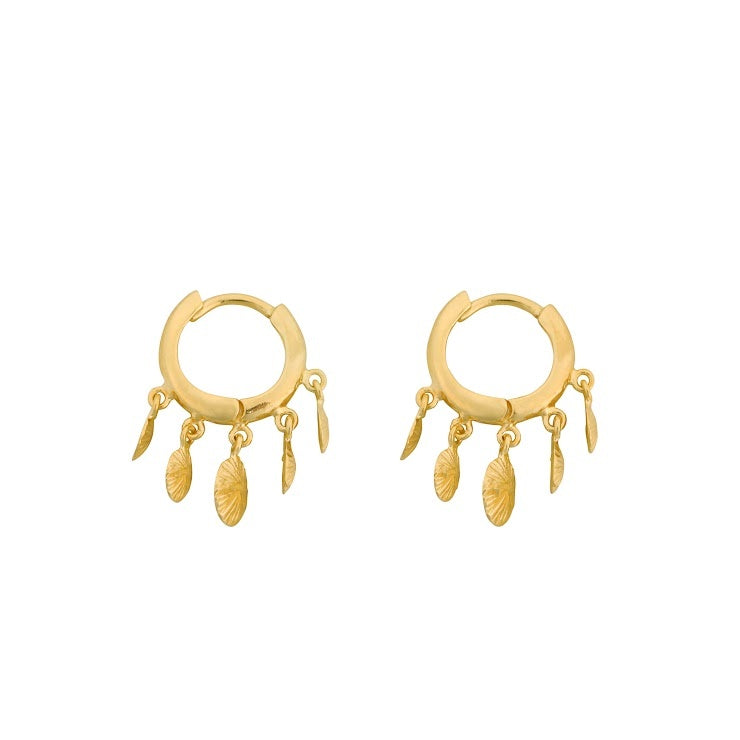 E2529 Small Ribbed 5 Coins Hoop Earring - Gold PlatedE