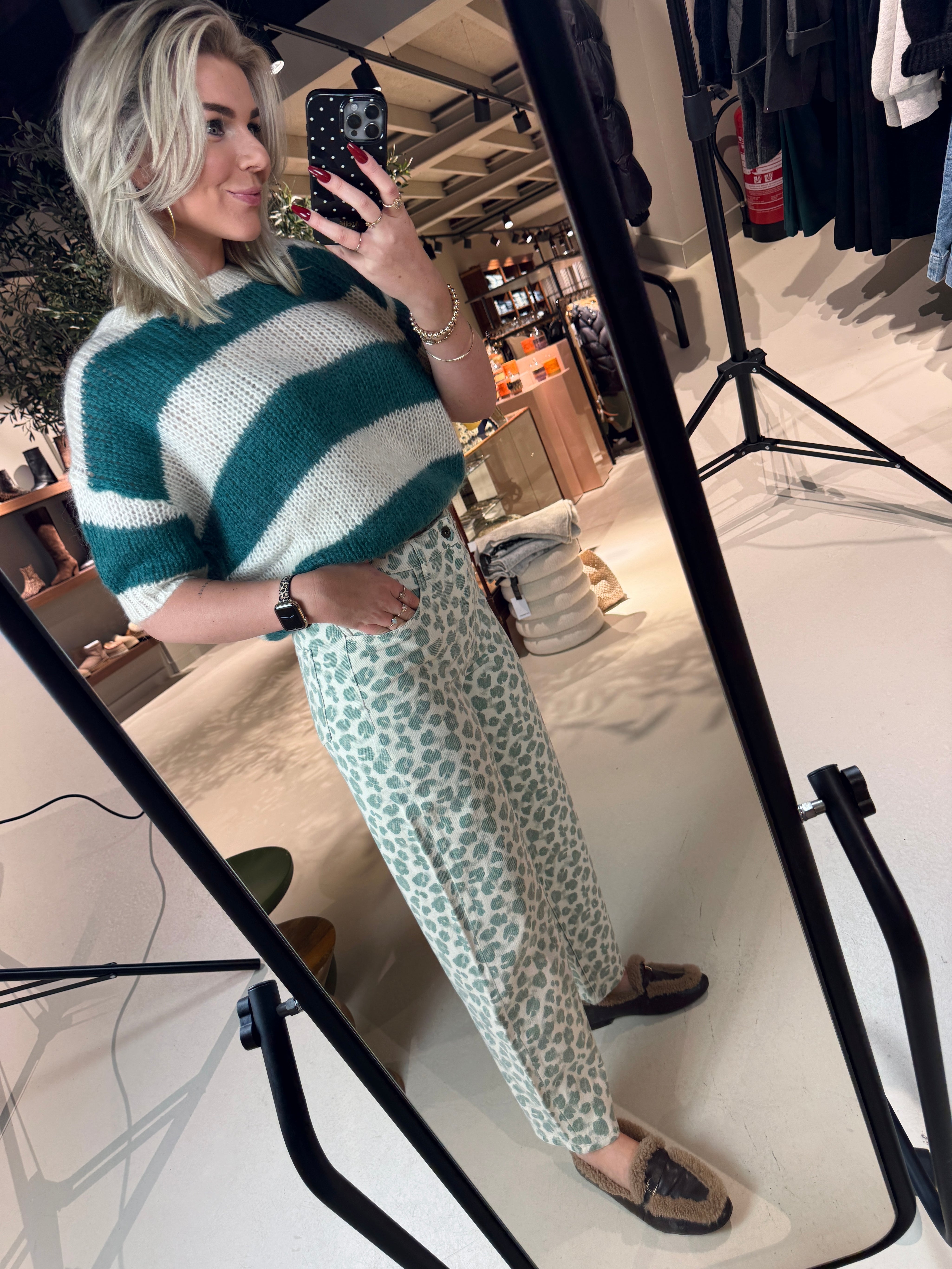 Lew green cheetah pants