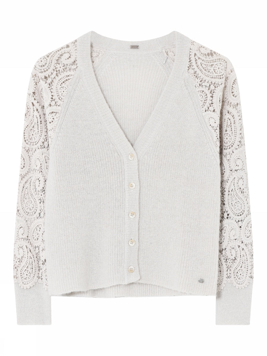 Magda, v-neck knit w. lace - 1205 ChateaGray