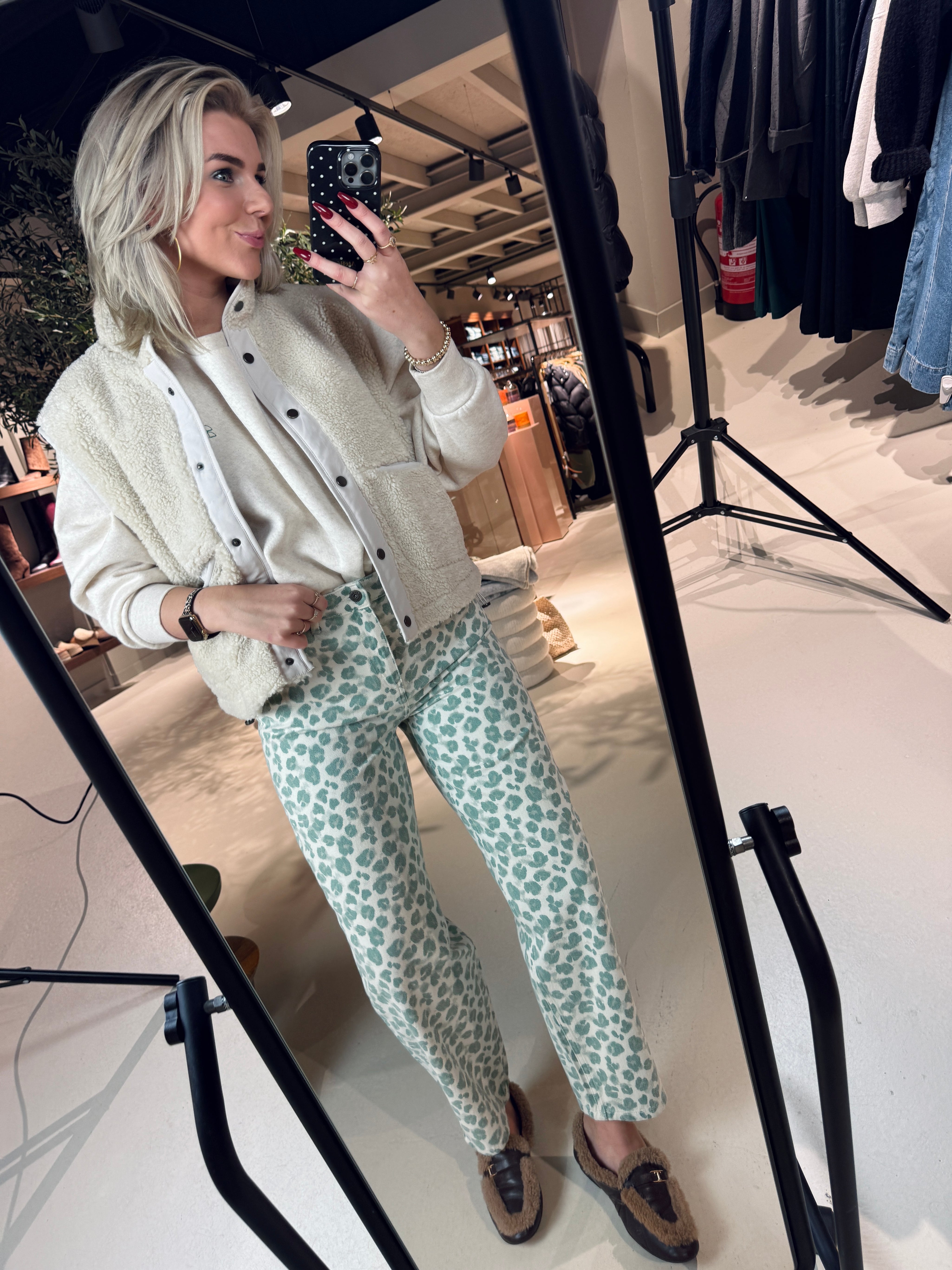 Lew green cheetah pants