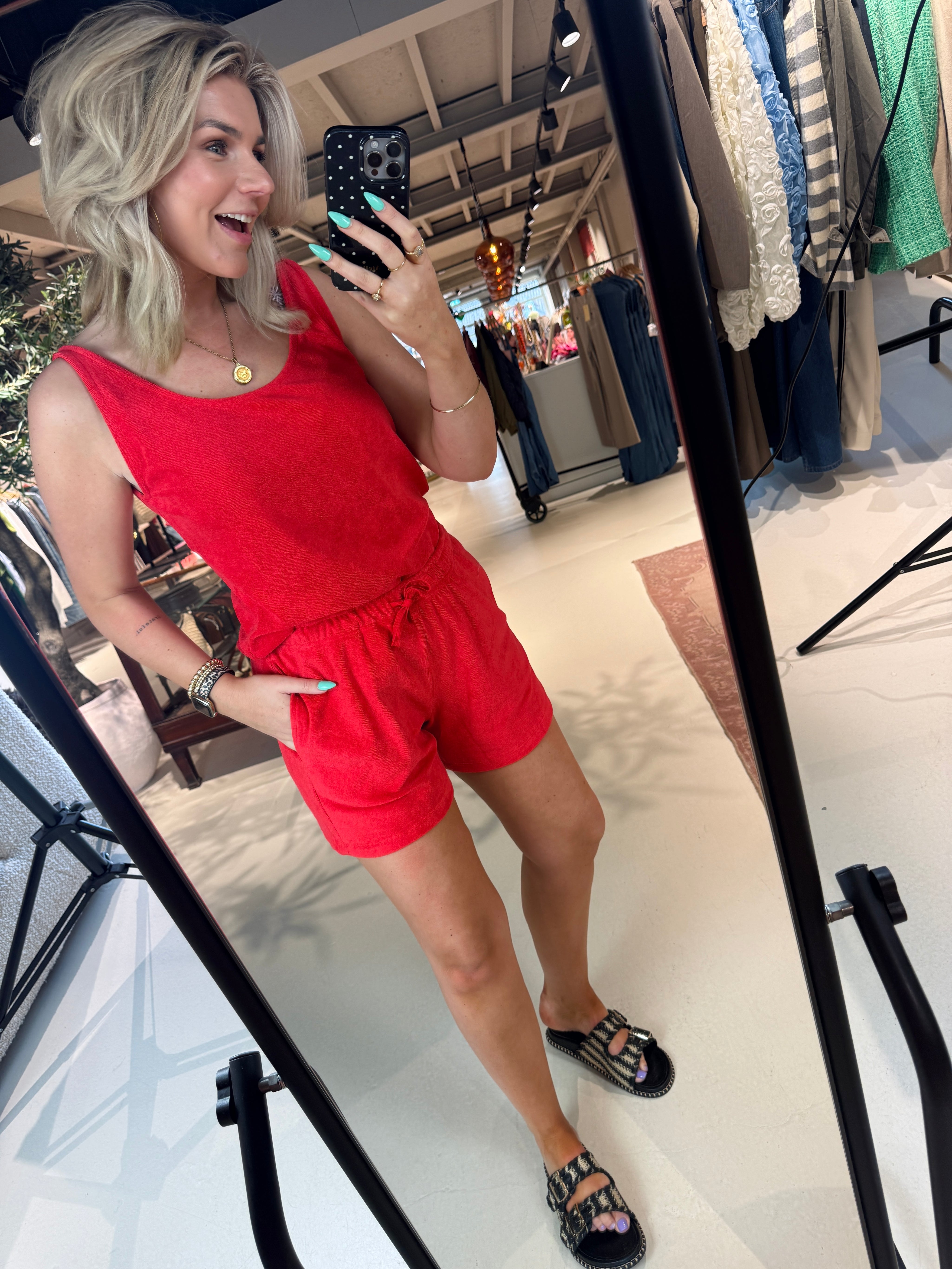 Kid slub shorts in het rood met elastieken tailleband By-Bar