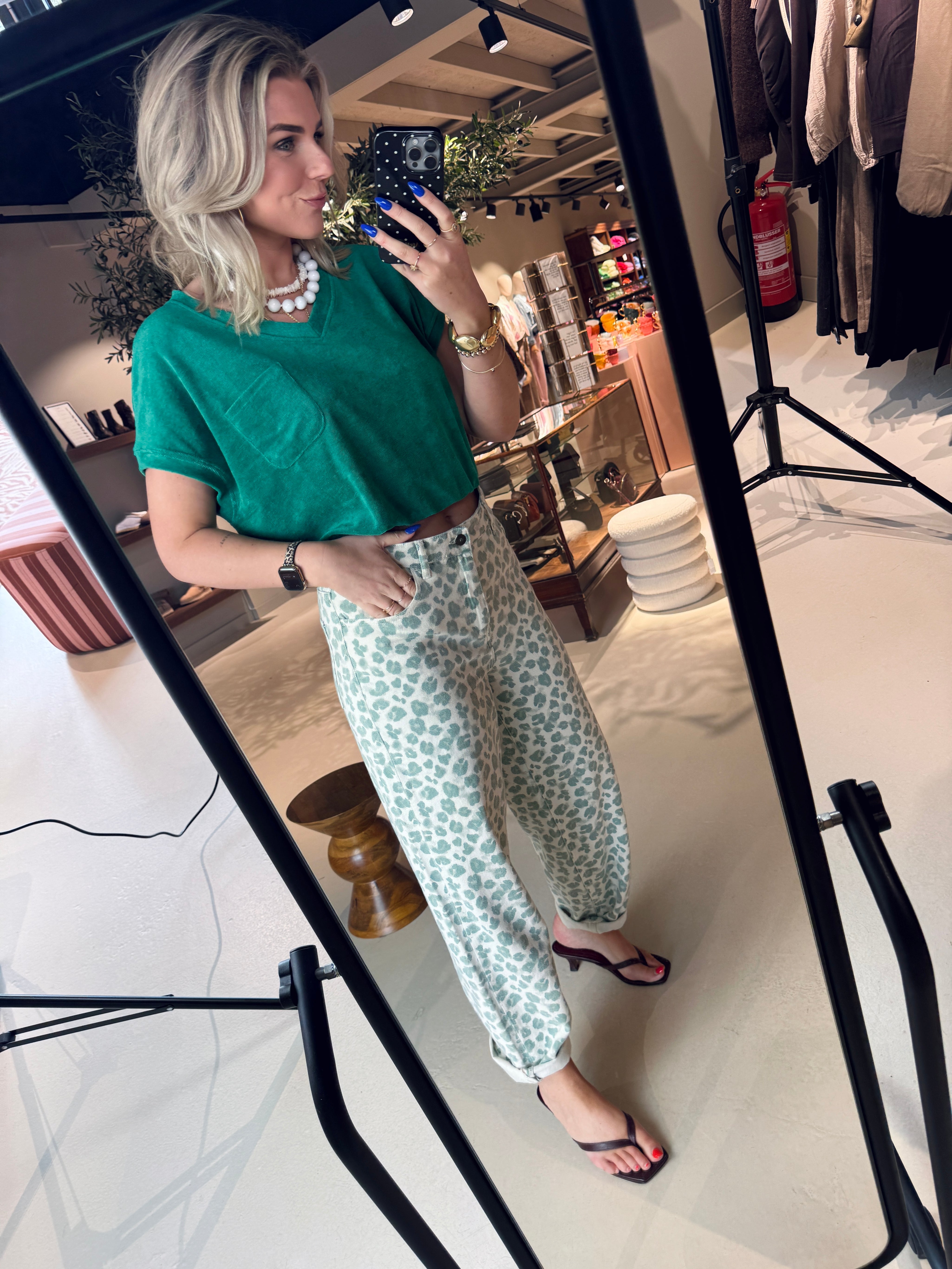 Lew green cheetah pants