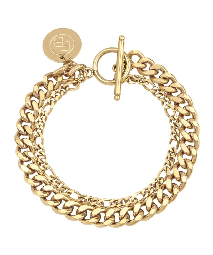 Dubbele schakelarmband met grote munt Ellen Beekmans