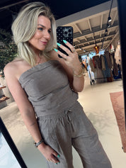 JihoCC Stripe Tube Top strapless bruin van Co'Couture