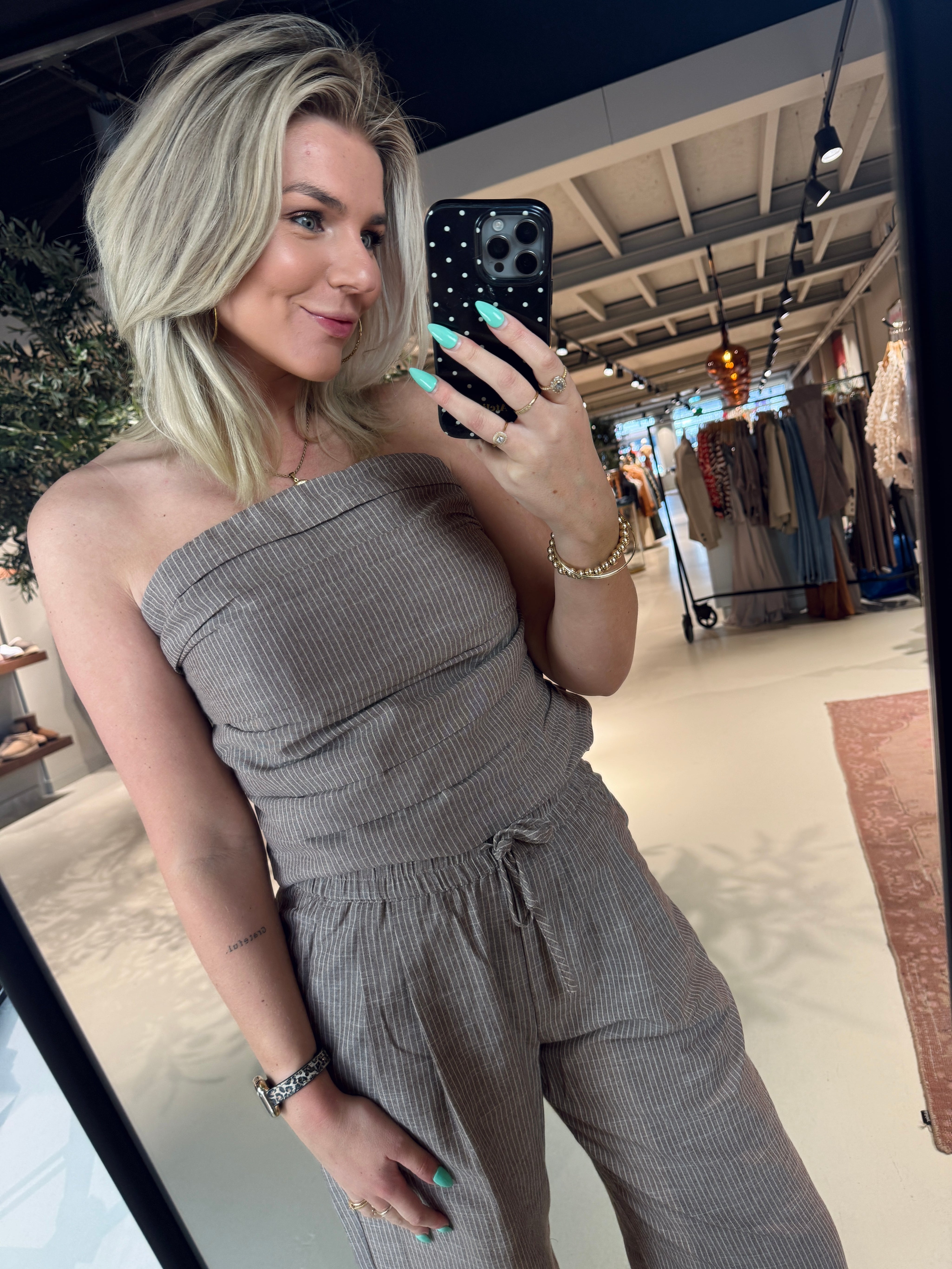 JihoCC Stripe Tube Top strapless bruin van Co'Couture