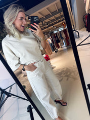Brave fringed barrel leg jeans in ivory voor dames van Dante6