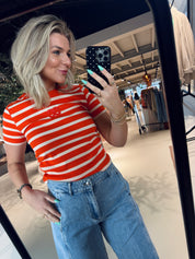 GrannyCC Gathering Stripe Tee bruin en rood gestreept Co'Couture
