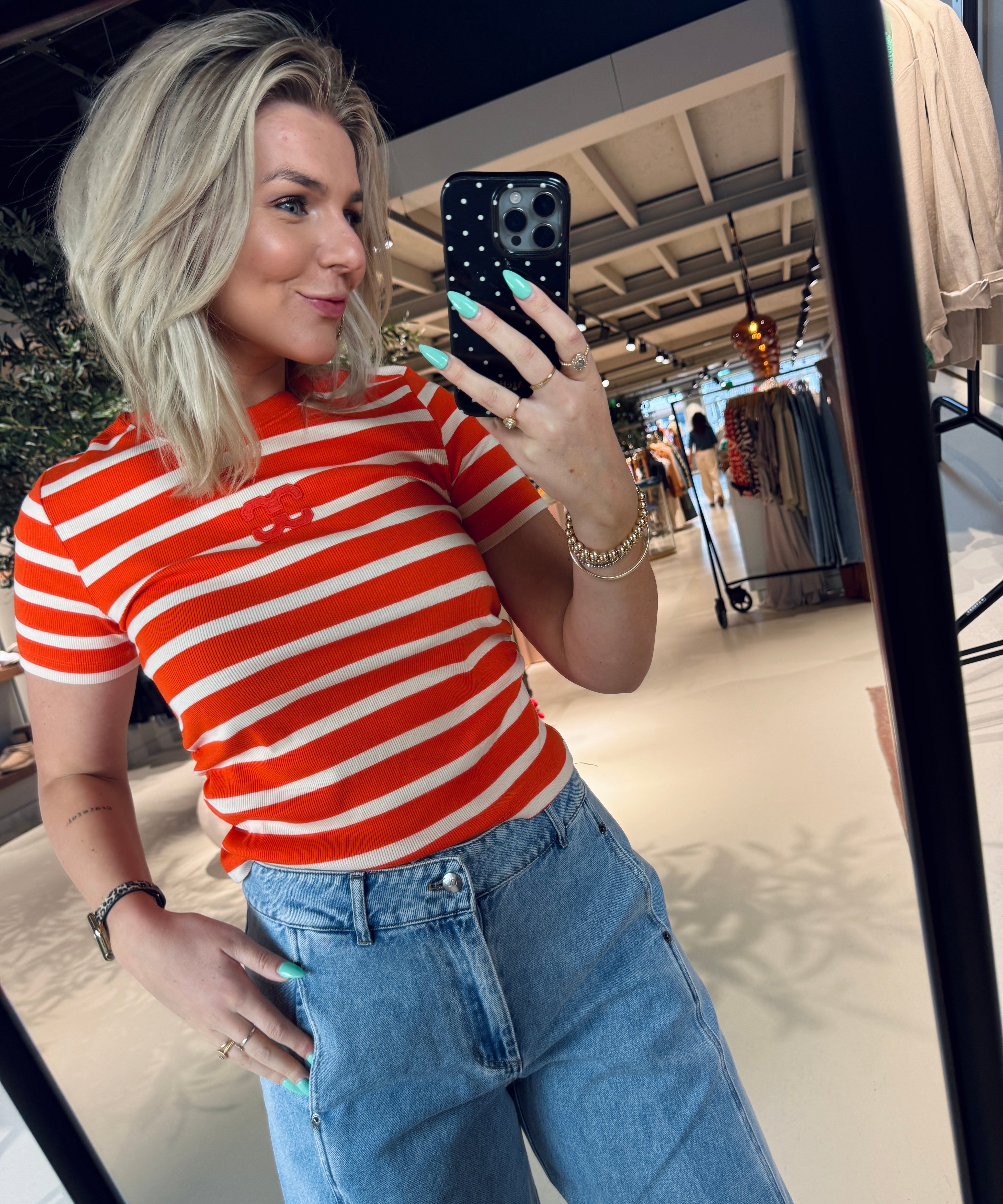 GrannyCC Gathering Stripe Tee bruin en rood gestreept Co'Couture
