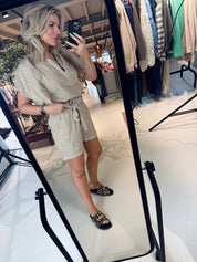 June linen shorts in beige en zwart voor dames van By-Bar