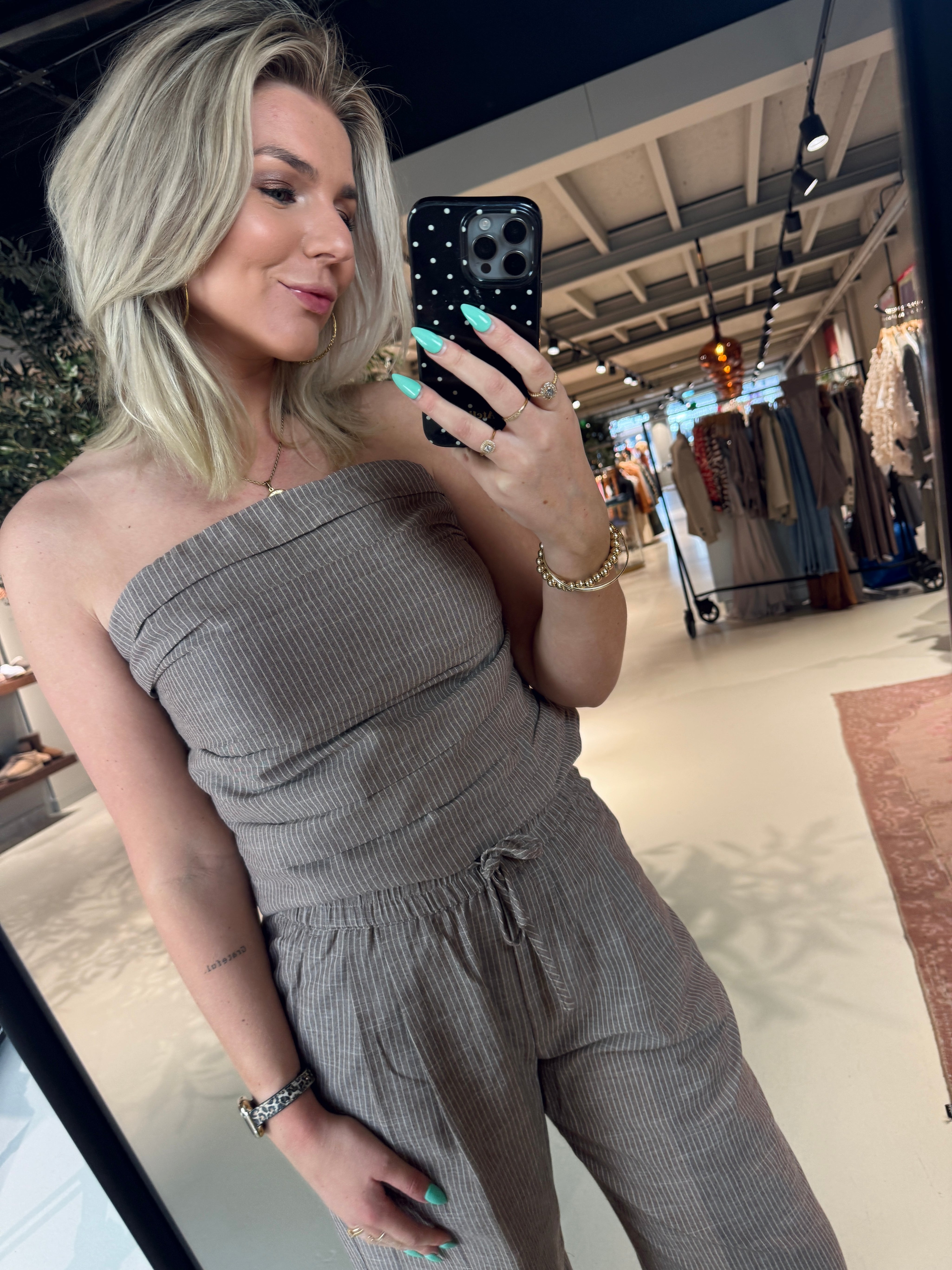JihoCC Stripe Tube Top strapless bruin van Co'Couture