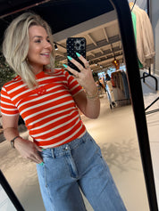 GrannyCC Gathering Stripe Tee bruin en rood gestreept Co'Couture
