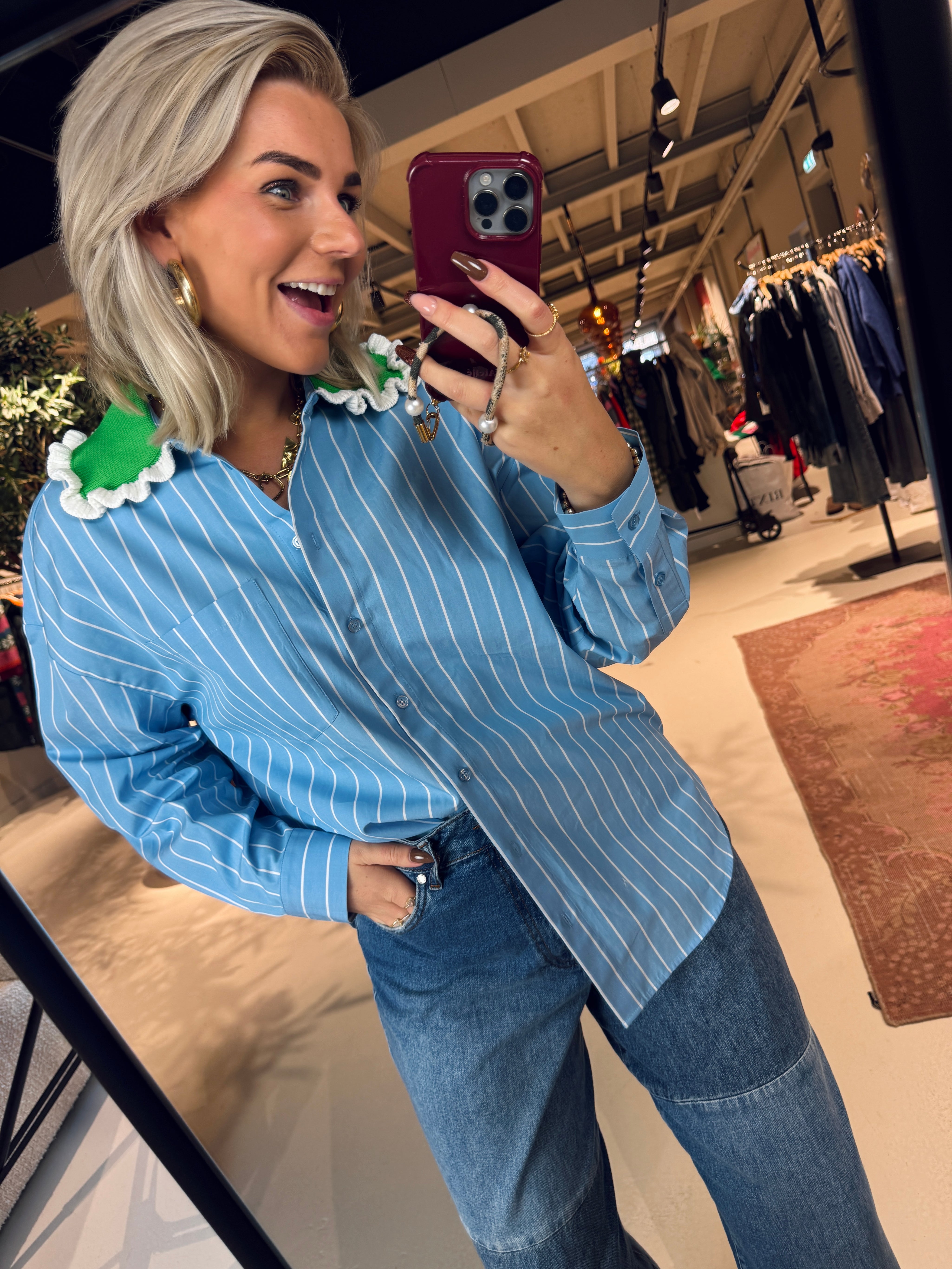 Joyful crochet collar shirt