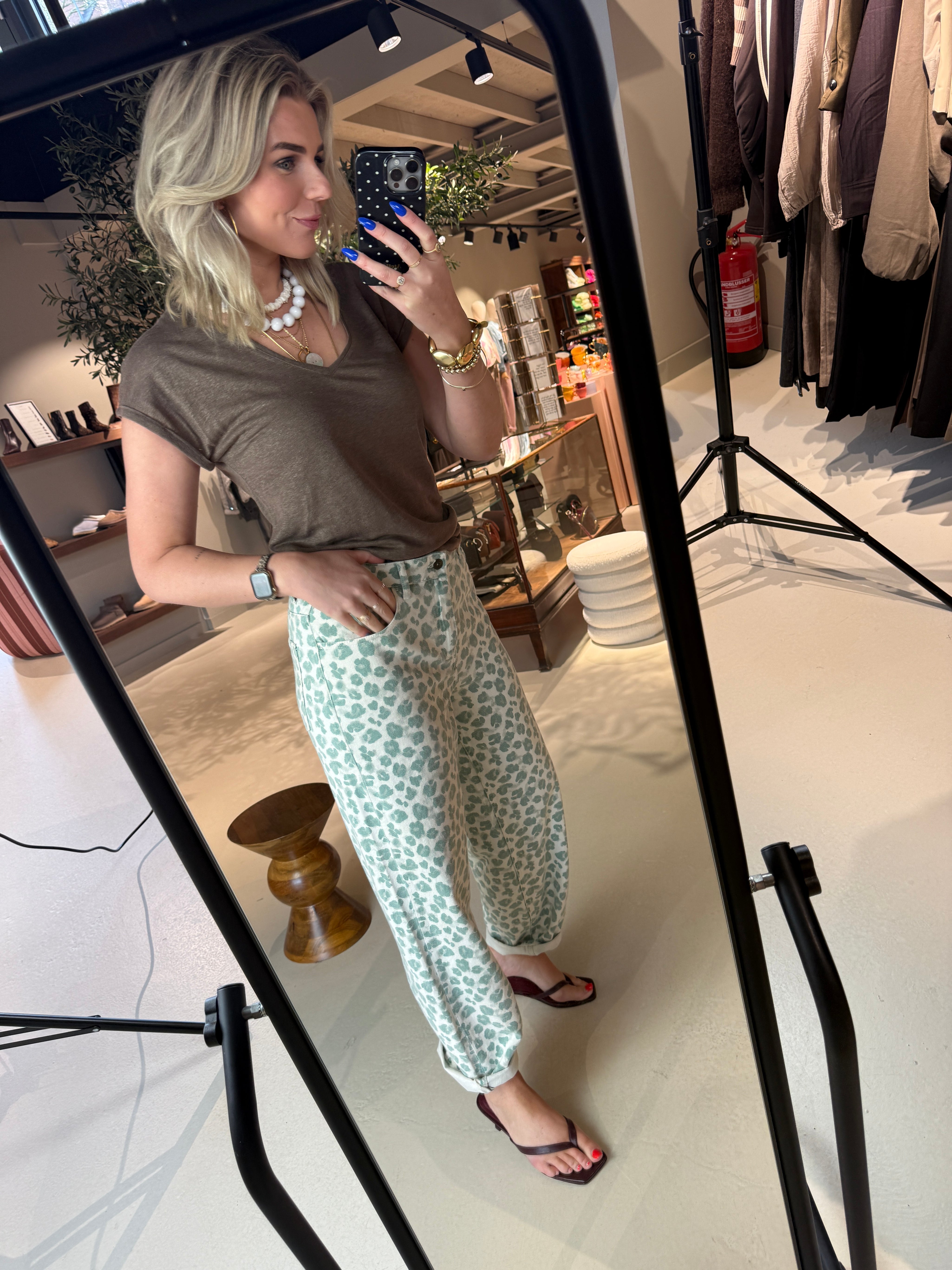 Lew green cheetah pants