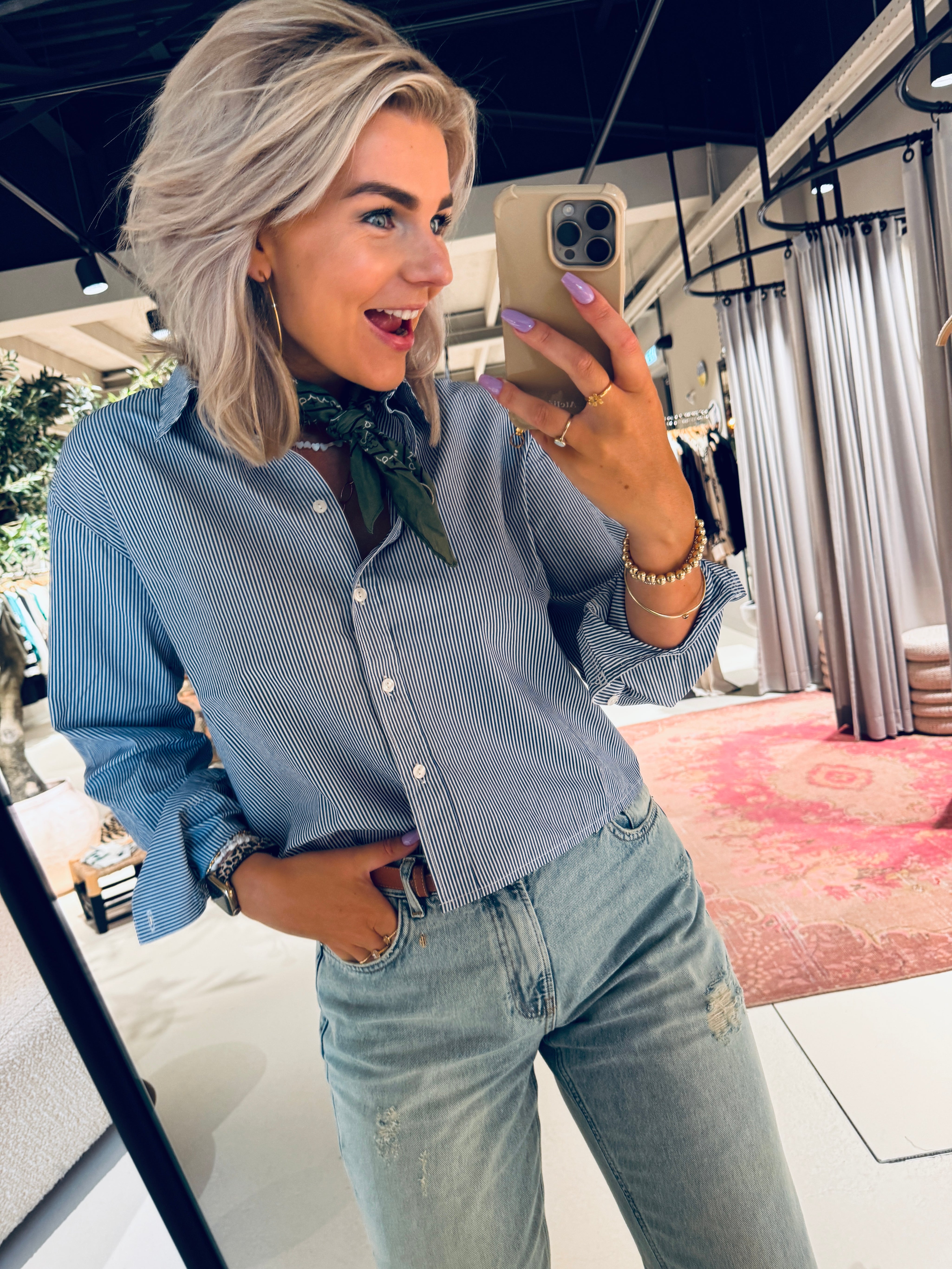 W25Z794 Blouse stripe - Blue white