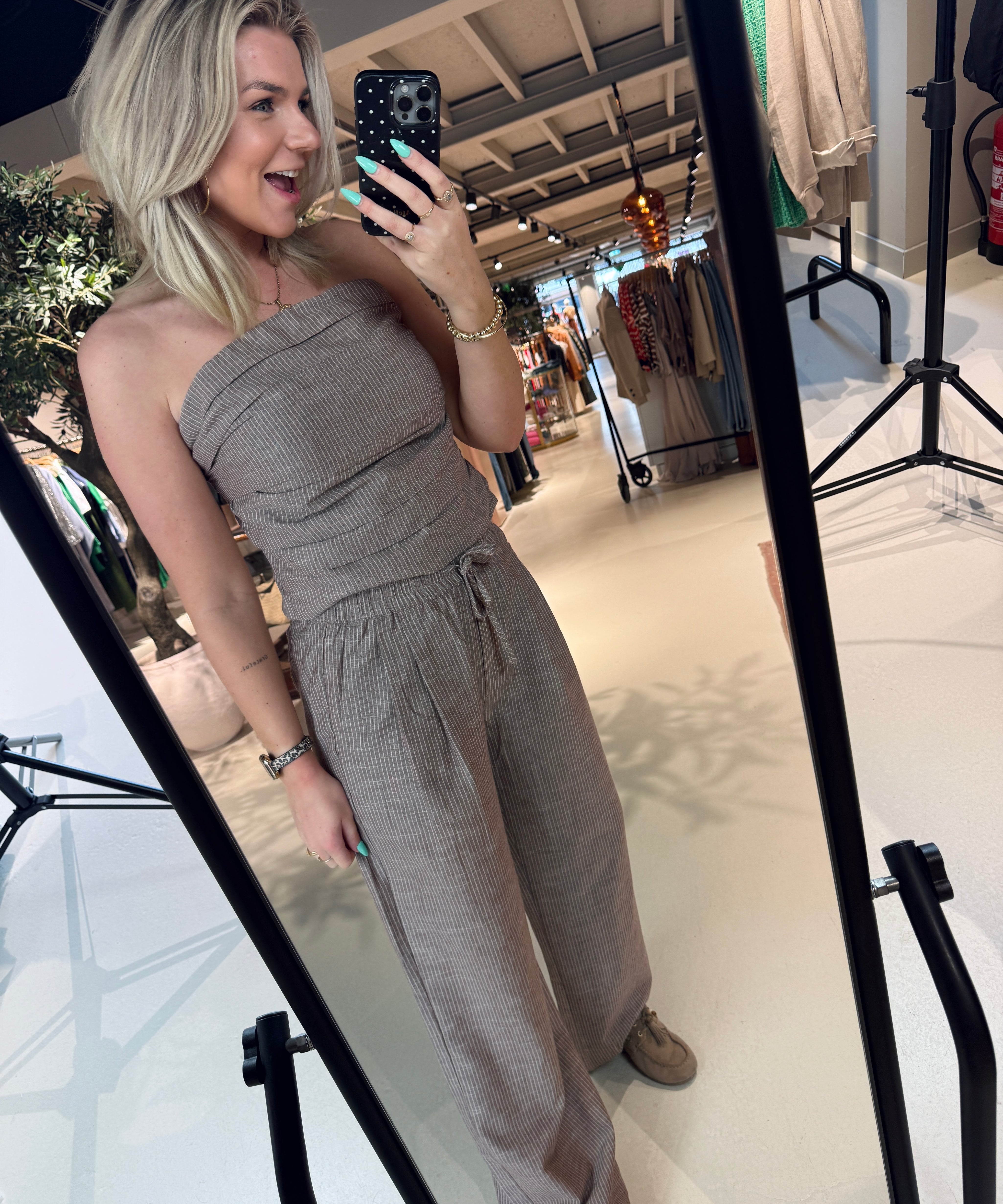 JihoCC Stripe LL Pant met elastiek bruin van Co'Couture