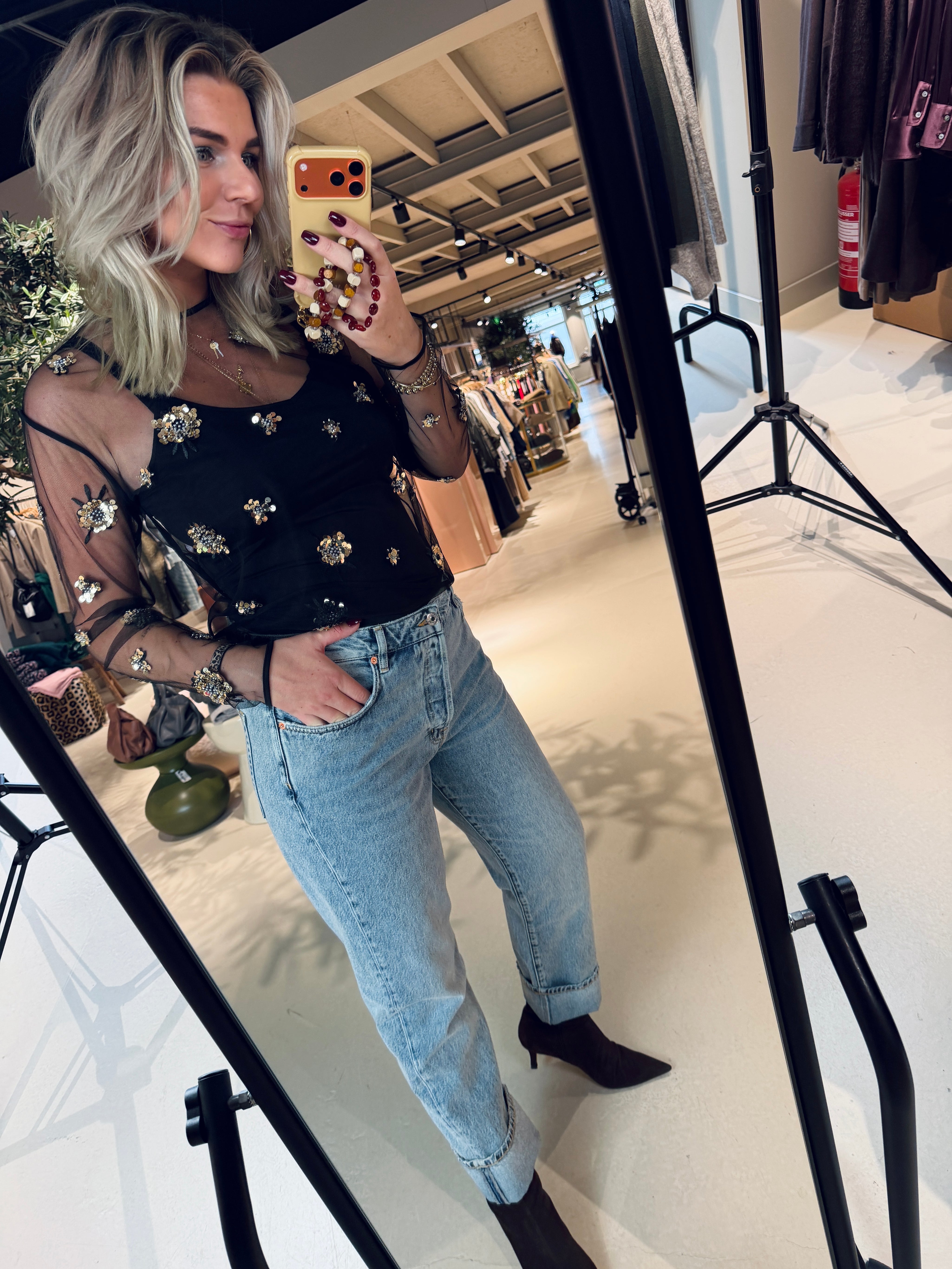 Opalite Embellished Tulle Top