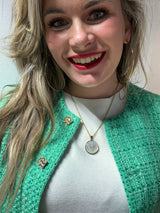Ketting - Bedel Chanel Parelmoer Wit met logo tekst