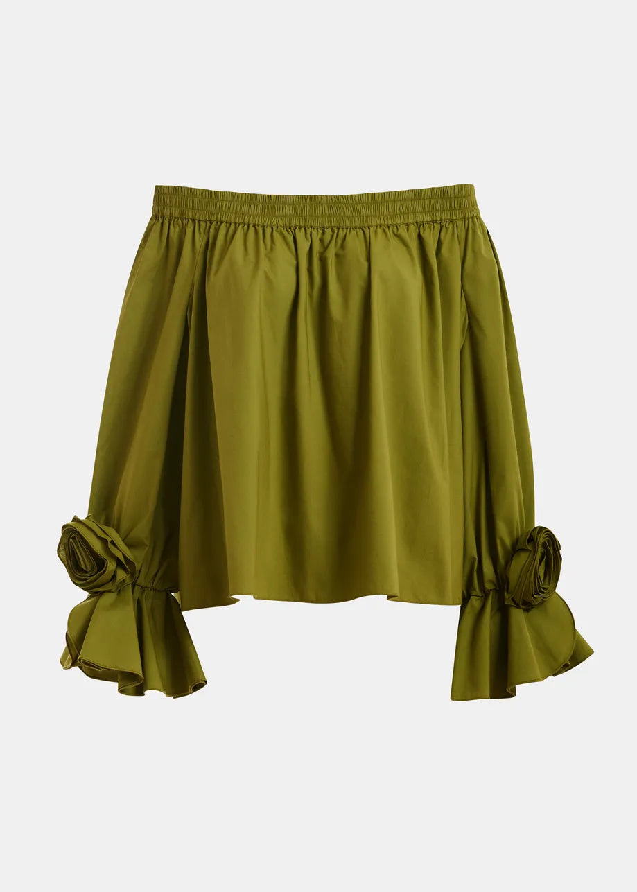 Jovie Off Shoulder Top in het groen voor dames van Essentiel Antwerp