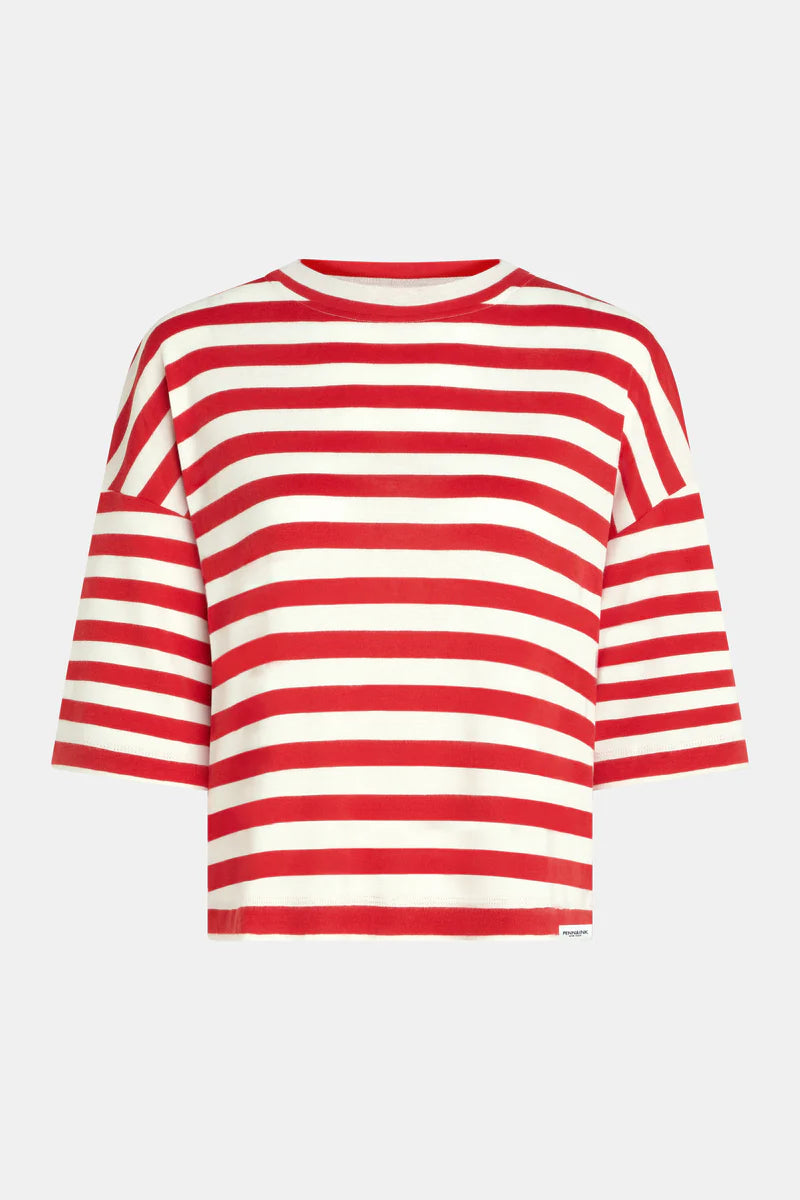 W25T1188 T-shirt stripe - Tomato ecru