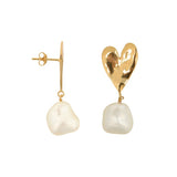 E2501 Big Heart Pearl Stud Earring - Gold Plated