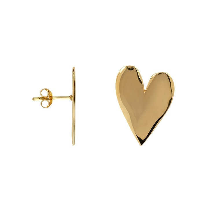 E2502 Big Heart Stud Earring - Gold Plated