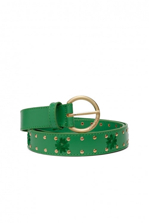 Flower Studded Belt - Green Apple