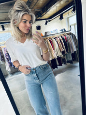 20-750-4202 V-neck tee linen cotton - Ecru