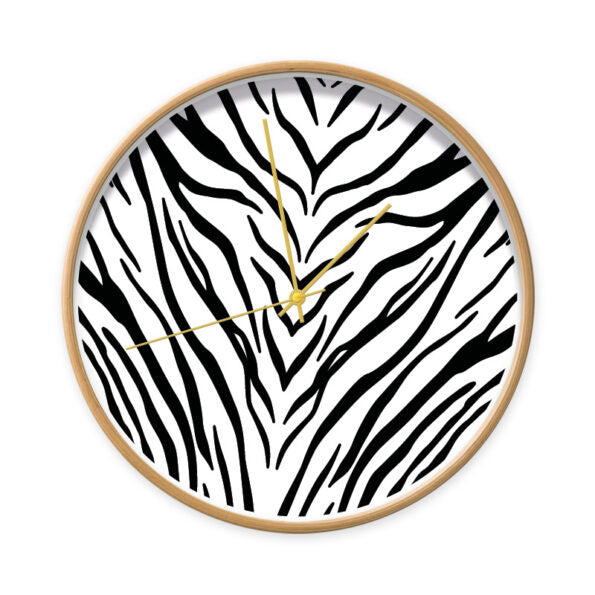 Klok zebra hout/goud 30cm