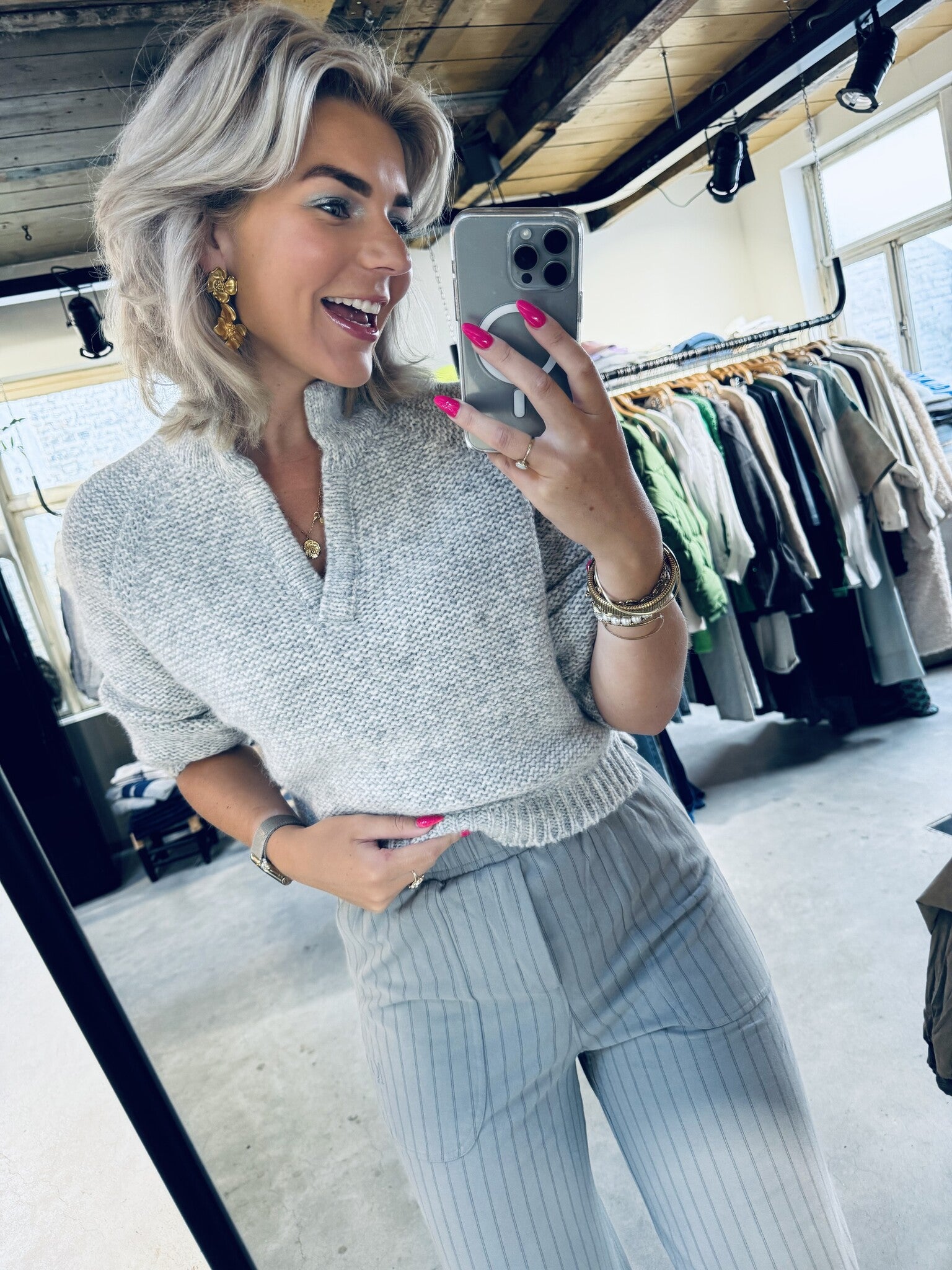 20-618-4203 Polo knit sweater - light grey melee